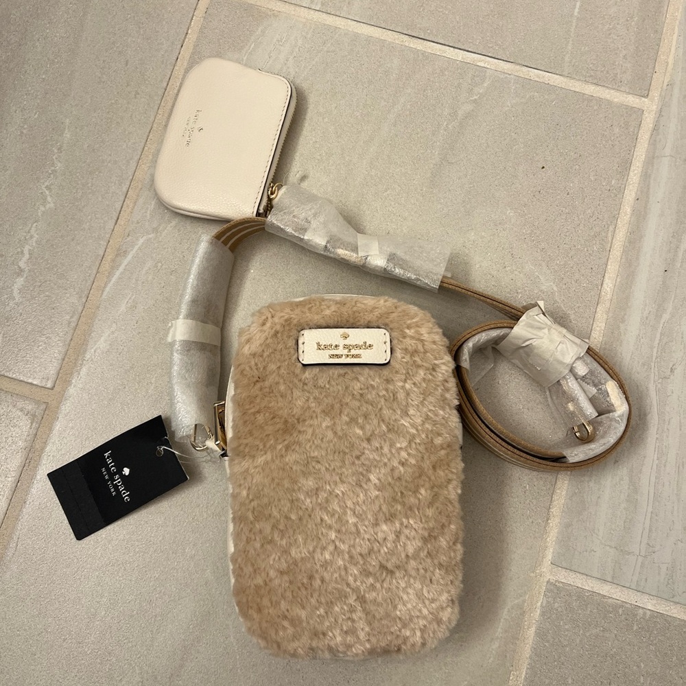 Kate Spade Furry Tan and Cream Crossbody Bag